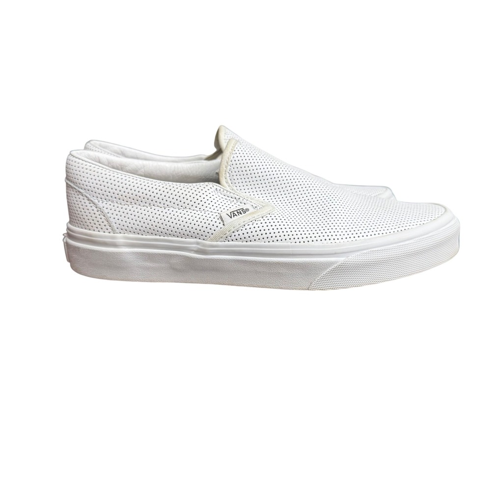 Vans Classic Slip-On Perf Leather White Sneakers VN000XG8DJ7 Womens 7 Mens 5.5